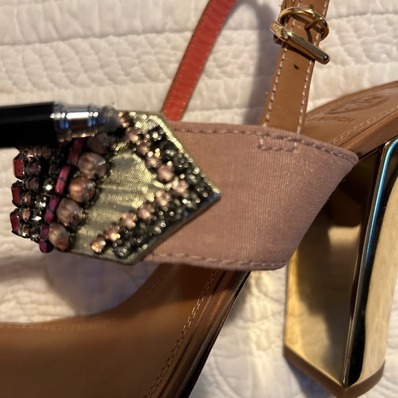 Tory Burch 100MM - Fabric - Leather - Metallic Size 9.5 Preloved EUC - Picture 8 of 10